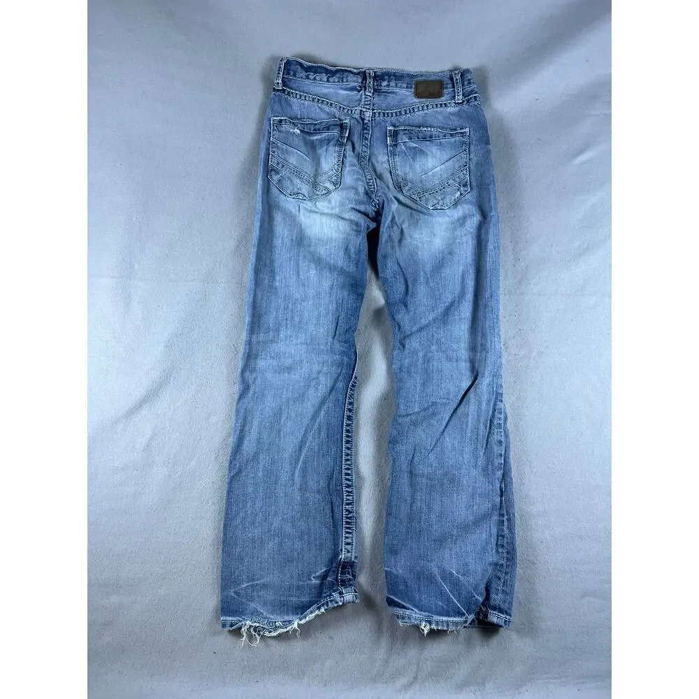 BKE Denim Tyler Straight Jeans Mens 32 Blue Relaxed Medium Wash Distressed Y2K